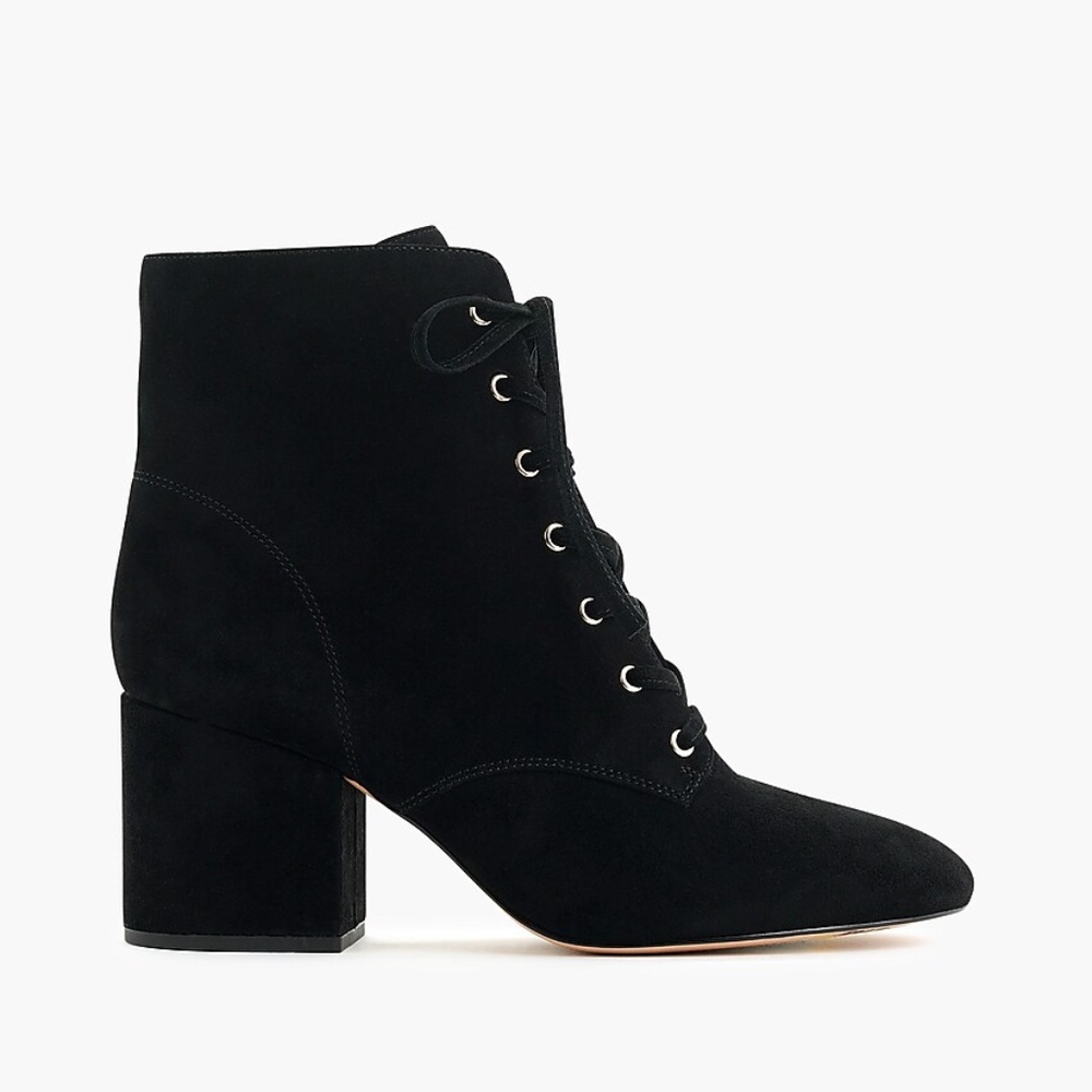 New JCREW Black Suede Lace-up block-heel boots - Picture 5 of 6